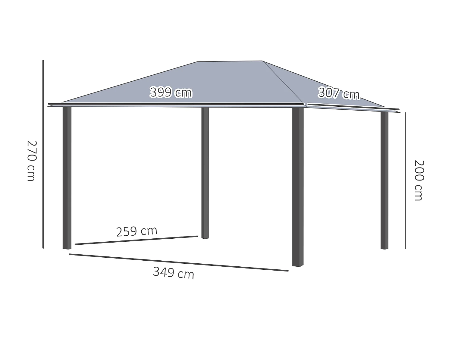 Pavillon de jardin structure alu aspect bois toit rigide métal galvanisé rideaux moustiquaires