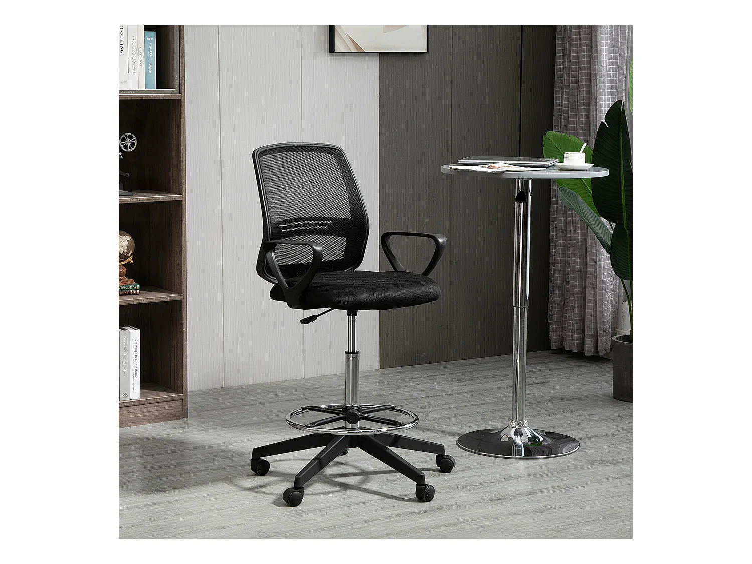 Chaise de bureau assise haute réglable dim. 59L x 60l x 102-126H cm pivotant 360° tissu maille respirante noir