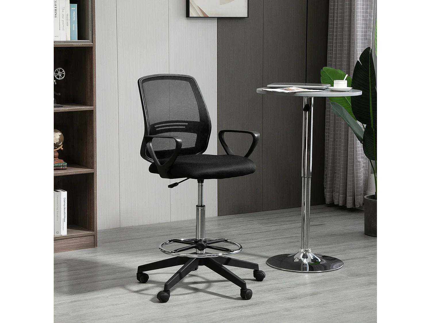 Chaise de bureau assise haute réglable dim. 59L x 60l x 102-126H cm pivotant 360° tissu maille respirante noir