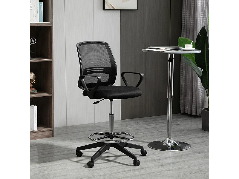 Chaise de bureau assise haute réglable dim. 59L x 60l x 102-126H cm pivotant 360° tissu maille respirante noir