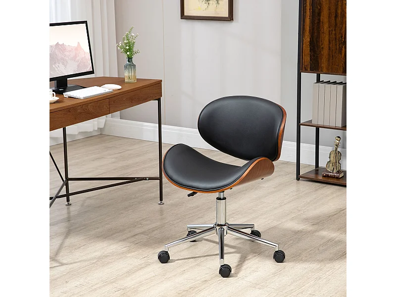 Chaise de bureau manager design vintage pivotante réglable bois peuplier acier chromé synthétique noir