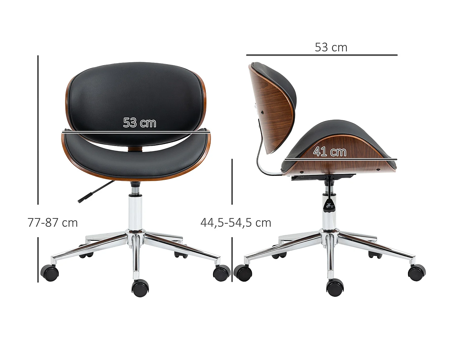 Chaise de bureau manager design vintage pivotante réglable bois peuplier acier chromé synthétique noir