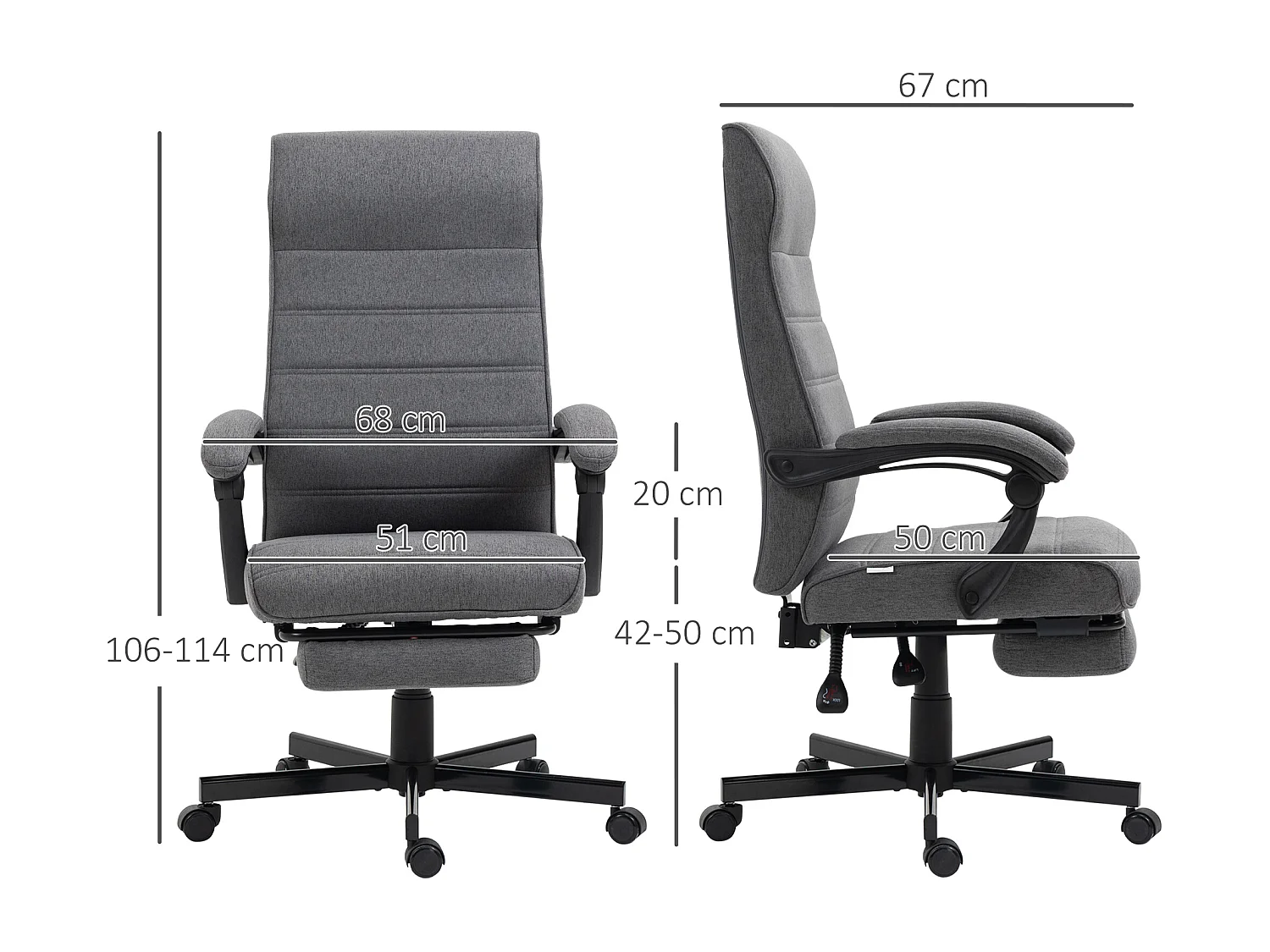 Chaise de bureau manager ergonomique inclinable réglable repose-pied rétractable tissu gris