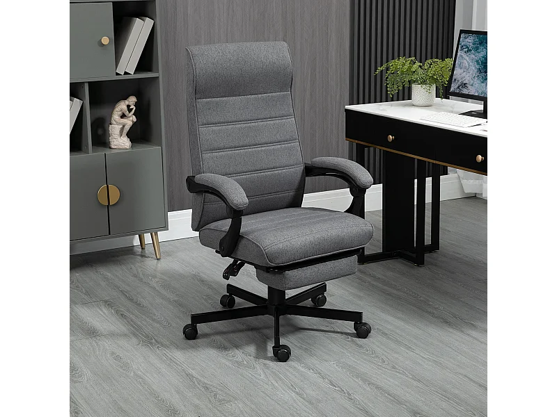 Chaise de bureau manager ergonomique inclinable réglable repose-pied rétractable tissu gris