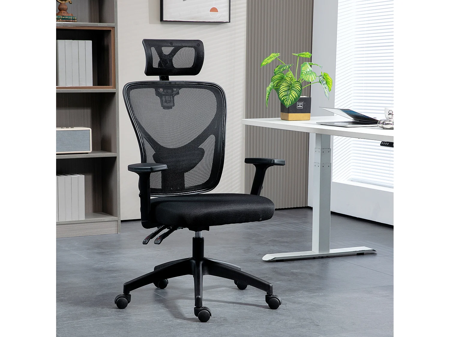 Fauteuil de bureau manager grand confort réglable dossier ergonomique inclinable pivotant tissu maille noir