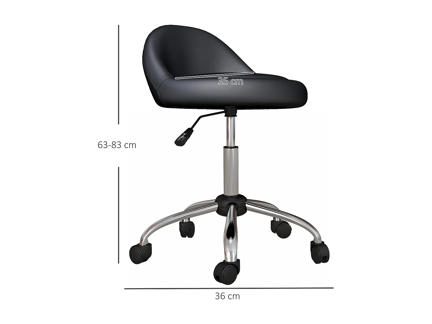 Tabouret à roulettes tabouret de travail pivotant 360° réglable noir