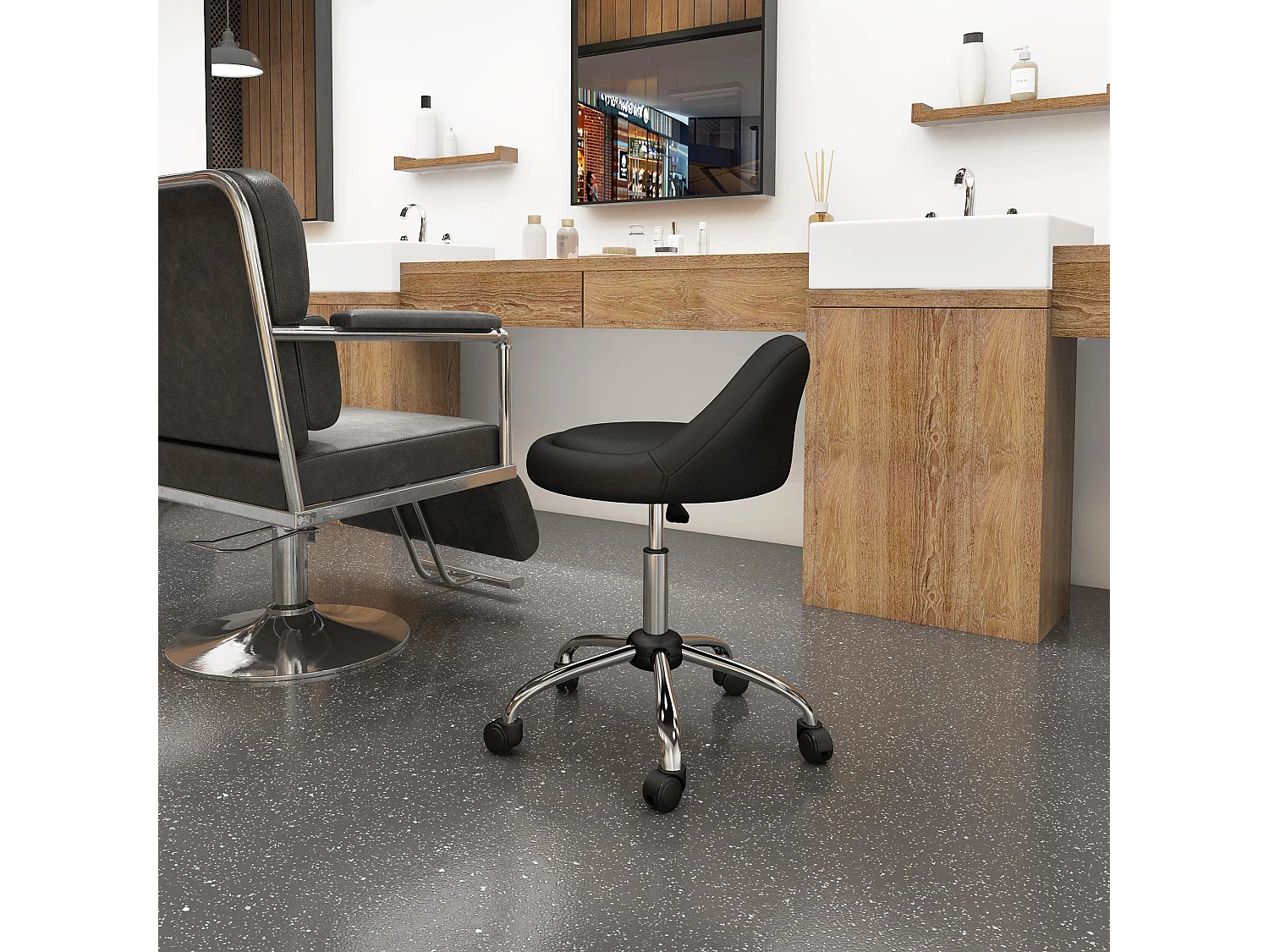 Tabouret à roulettes tabouret de travail pivotant 360° réglable noir