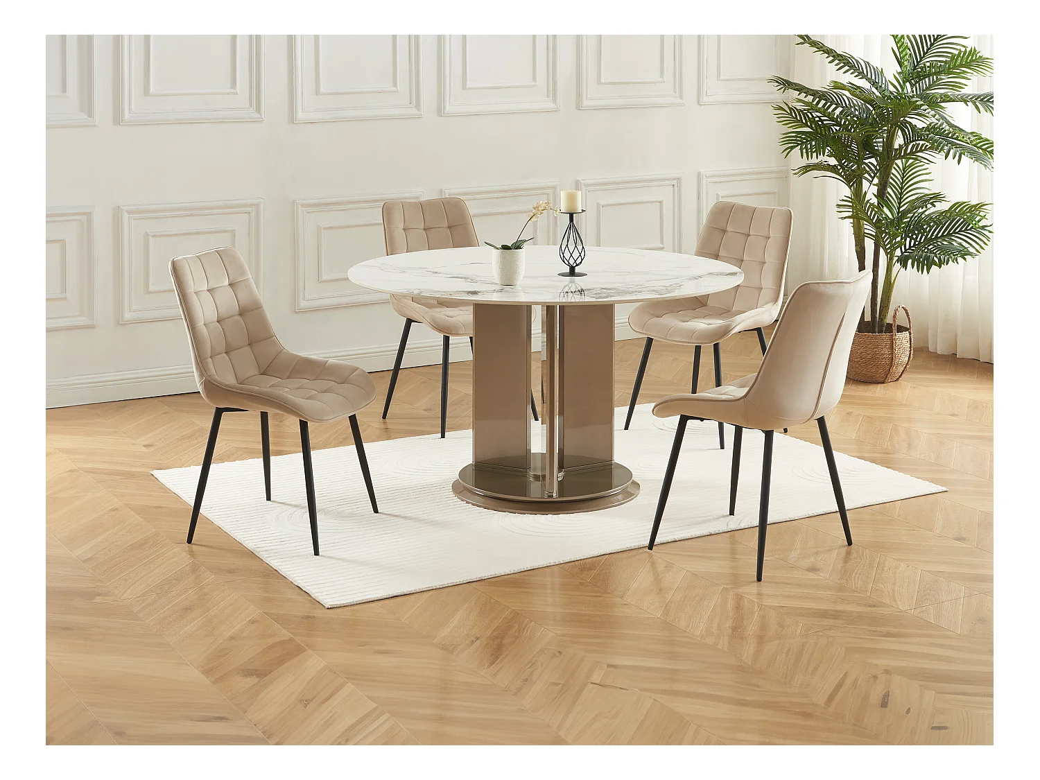 Lot de 6 chaises matelassées - Velours et métal noir - Beige - OLLUA