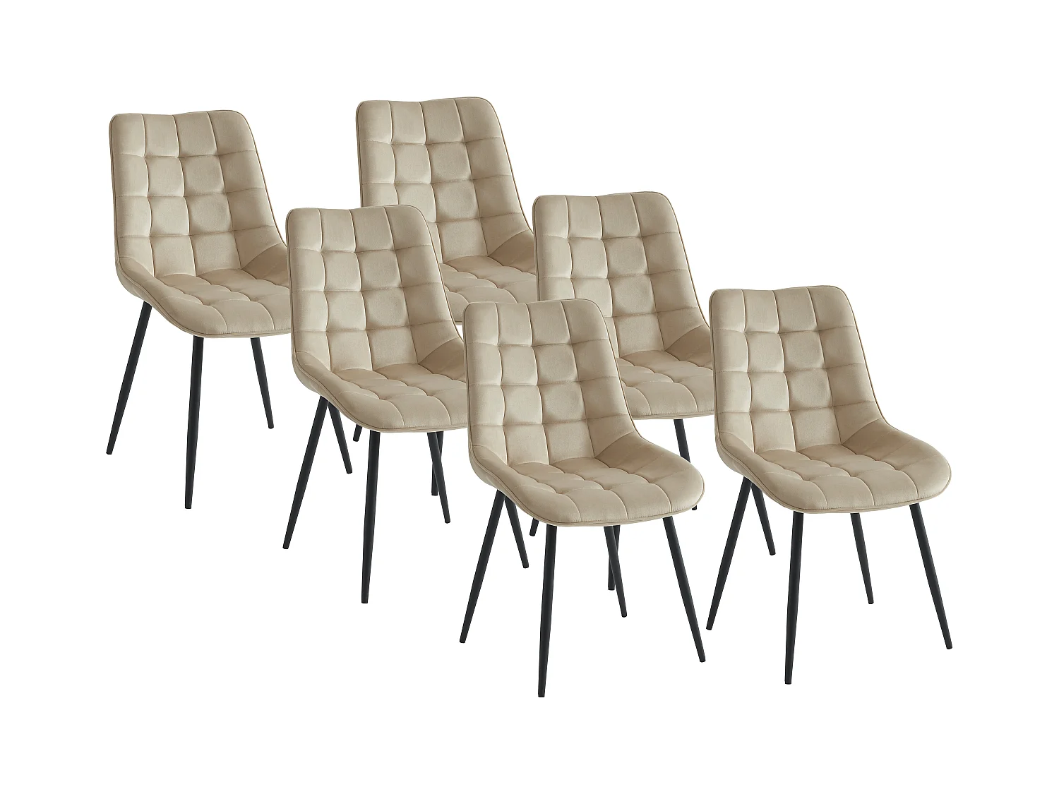 Conjunto de 6 sillas acolchadas - Terciopelo y metal negro - Beige - OLLUA