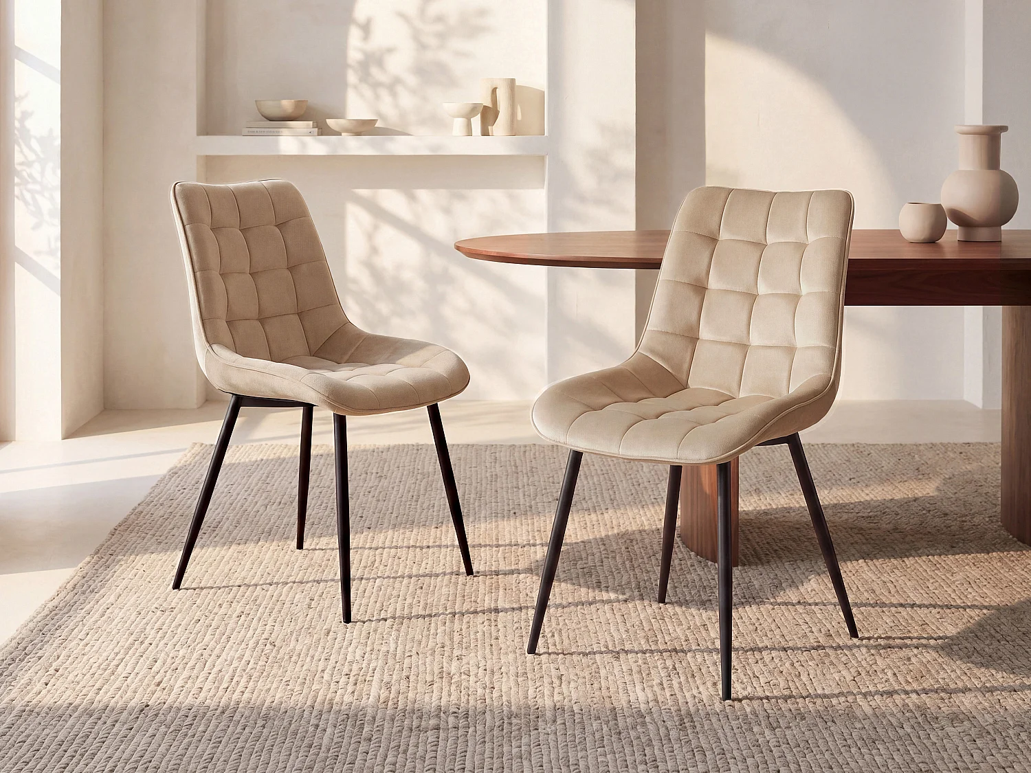 Sedia imbottita Velluto e Metallo Nero Beige - Lotto di 6 - OLLUA