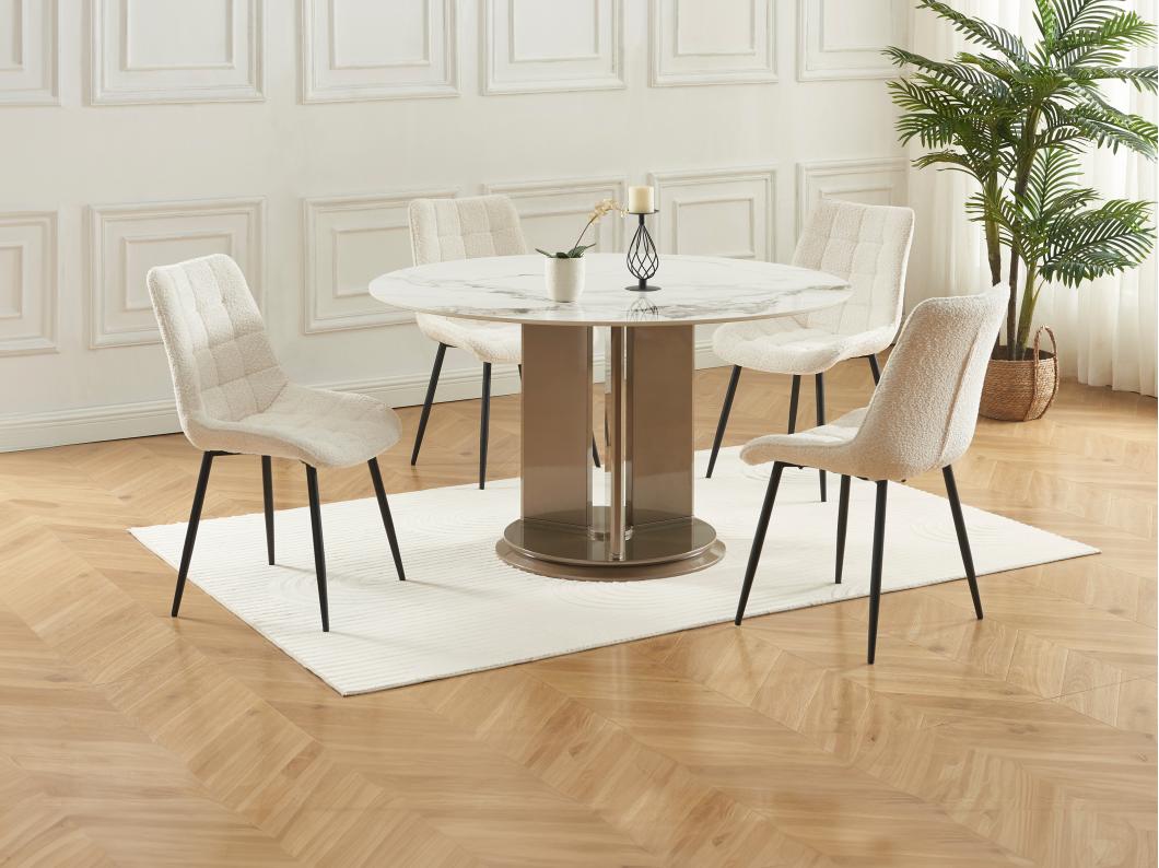 Lot de 6 chaises matelassées en tissu bouclette et métal noir - Blanc - OLLUA