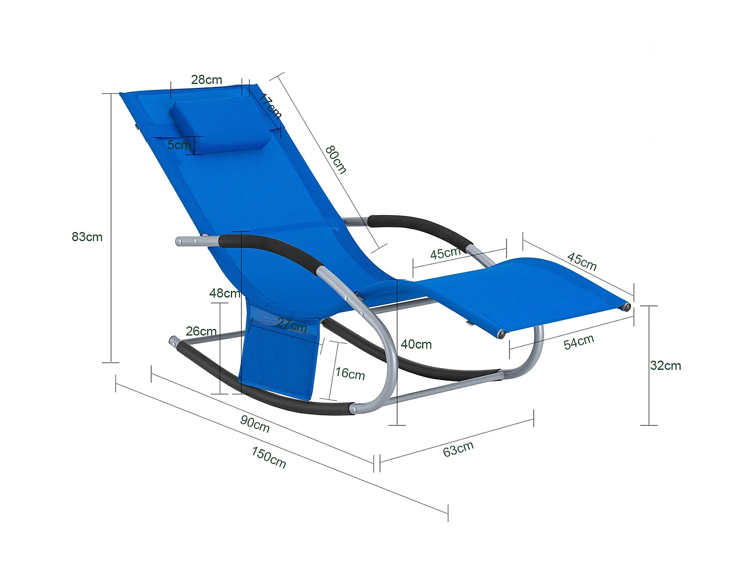 SoBuy Set van 2 ligstoelen, schommelstoelen met hoofdsteun, zijvak en voetsteun, tuinligstoelen, comfortabele schommelstoelen, OGS28-KBx2