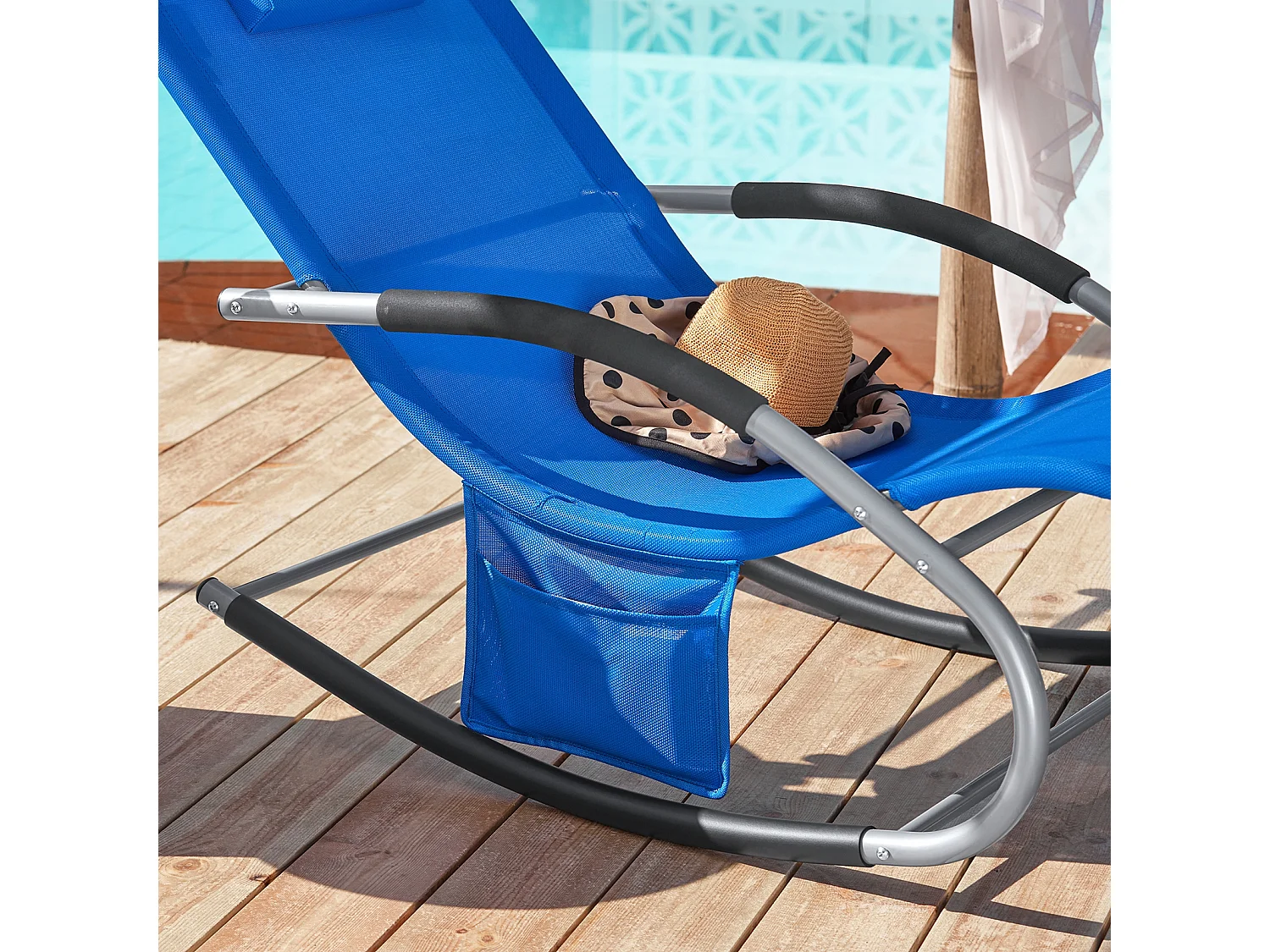 SoBuy Set van 2 ligstoelen, schommelstoelen met hoofdsteun, zijvak en voetsteun, tuinligstoelen, comfortabele schommelstoelen, OGS28-KBx2