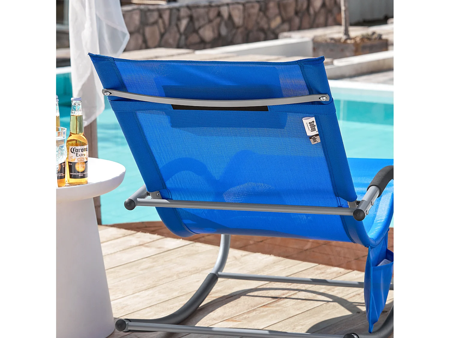 SoBuy Set van 2 ligstoelen, schommelstoelen met hoofdsteun, zijvak en voetsteun, tuinligstoelen, comfortabele schommelstoelen, OGS28-KBx2