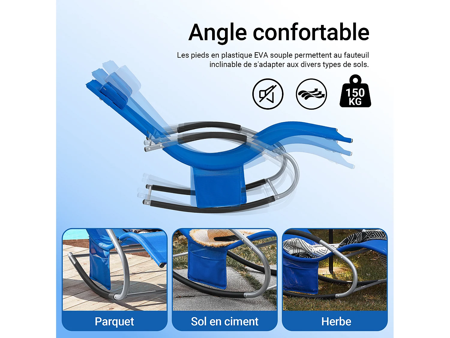 SoBuy Set van 2 ligstoelen, schommelstoelen met hoofdsteun, zijvak en voetsteun, tuinligstoelen, comfortabele schommelstoelen, OGS28-KBx2