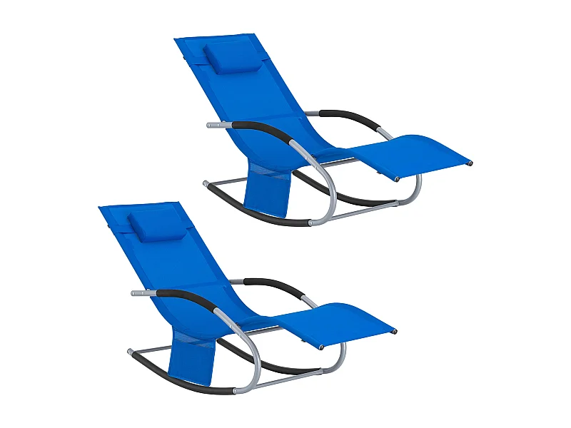 SoBuy Set van 2 ligstoelen, schommelstoelen met hoofdsteun, zijvak en voetsteun, tuinligstoelen, comfortabele schommelstoelen, OGS28-KBx2