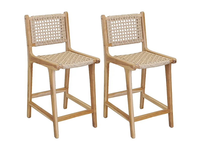 Tabouret de bar en teck naturel BAIA (Lot de 2) Hauteur 110 cm