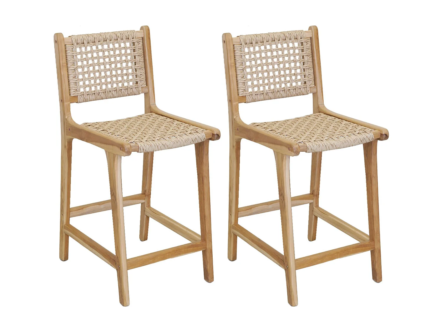 Tabouret bar en teck naturel et cannage BAIA (Lot de 2) Hauteur 100 cm