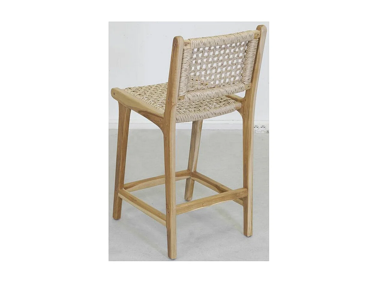 Tabouret bar en teck naturel et cannage BAIA (Lot de 2) Hauteur 100 cm