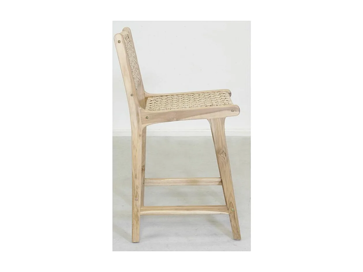 Tabouret bar en teck naturel et cannage BAIA (Lot de 2) Hauteur 100 cm