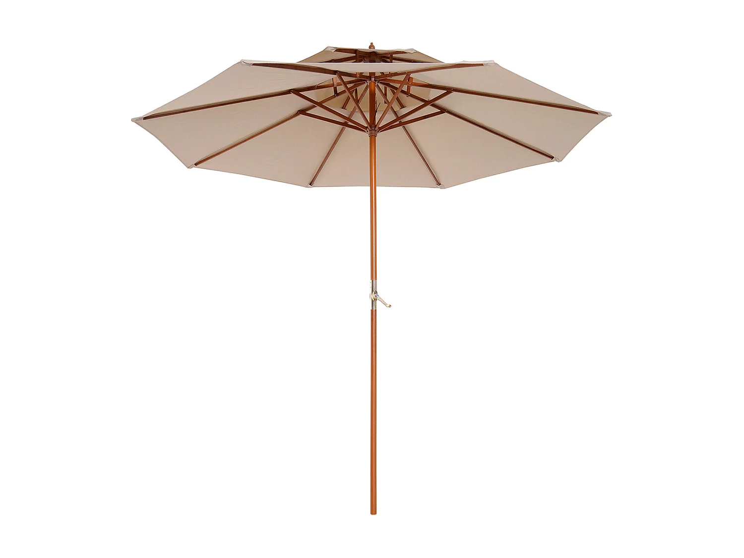 Parasol en bois peuplier droit 2 toits polyester 180 g/m² dia. 2,65 x 2,64H m beige
