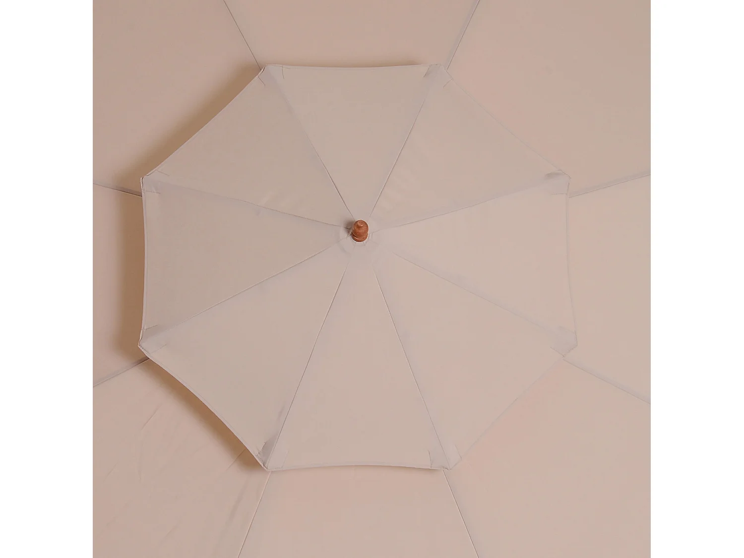 Parasol en bois peuplier droit 2 toits polyester 180 g/m² dia. 2,65 x 2,64H m beige