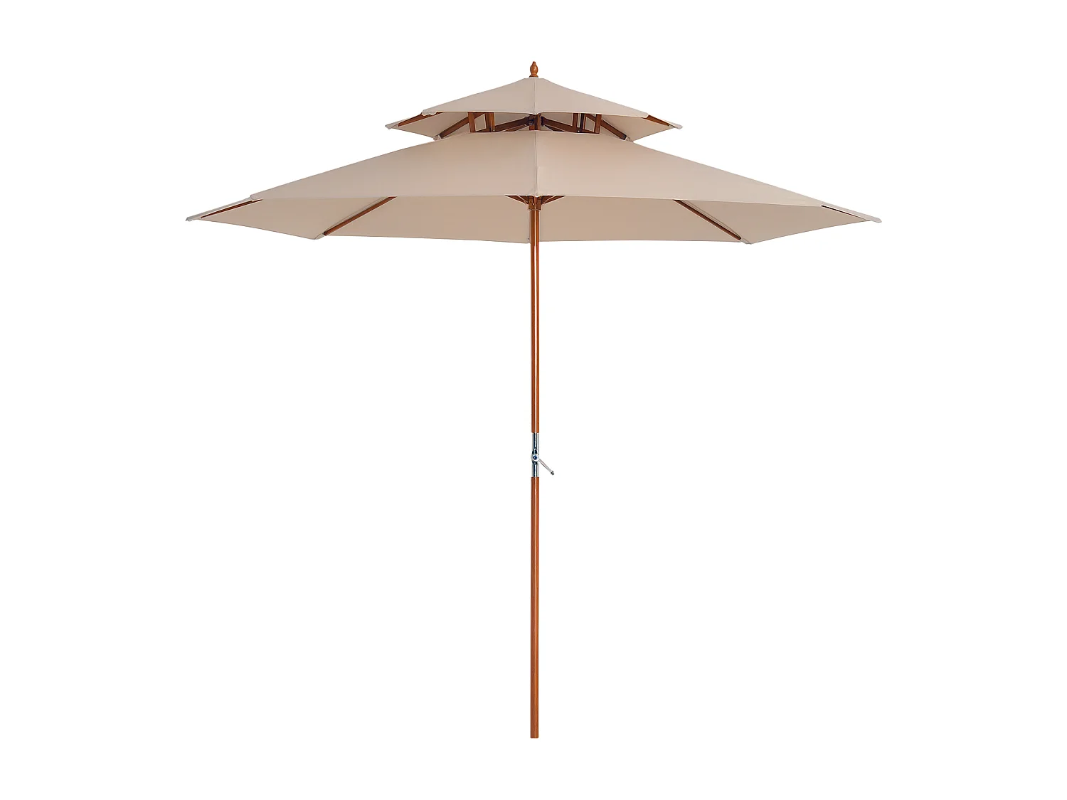 Parasol en bois peuplier droit 2 toits polyester 180 g/m² dia. 2,65 x 2,64H m beige