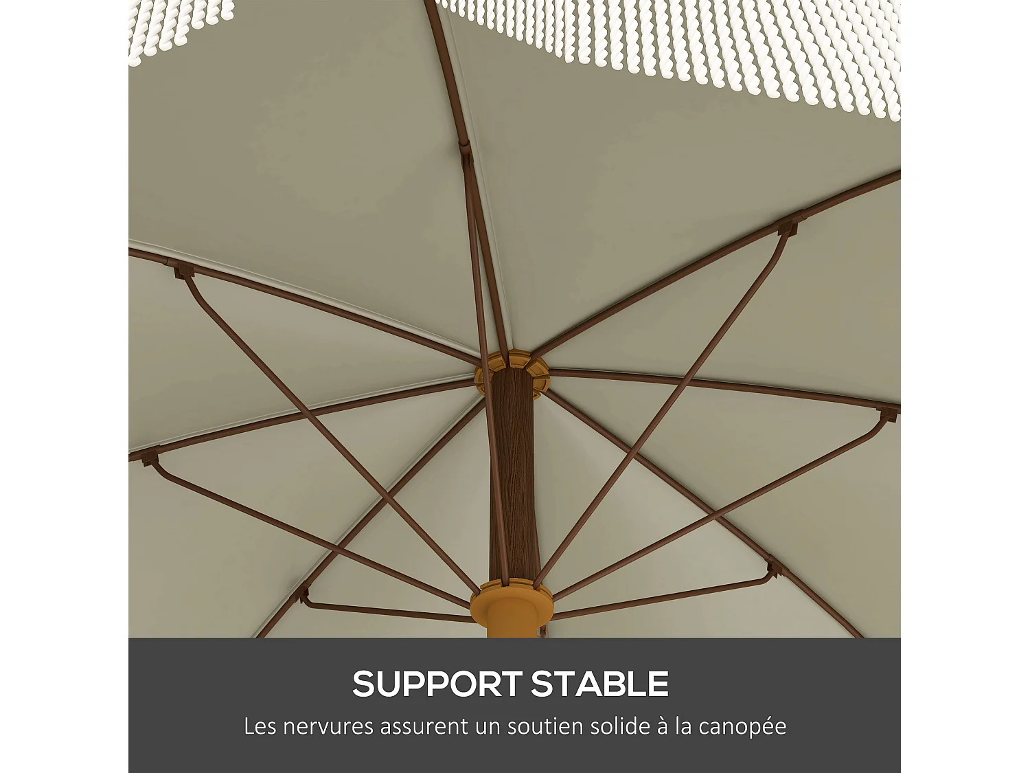 Parasol droit de plage jardin style bohème à franges UV40+ vert