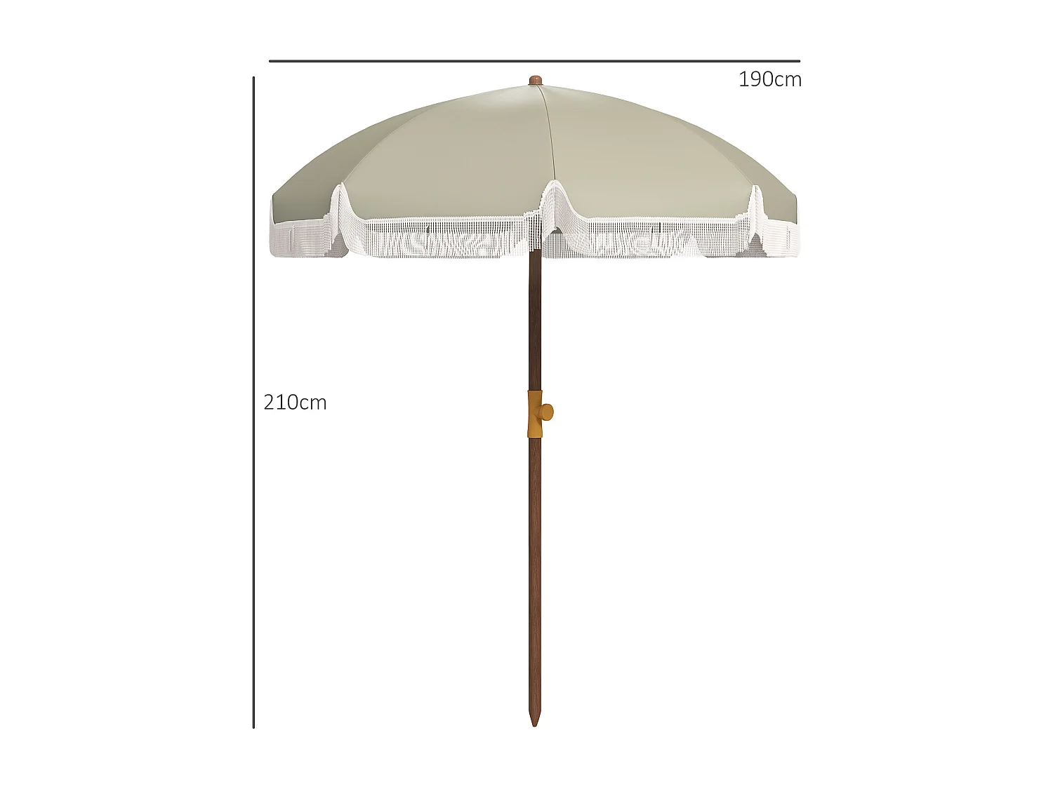 Parasol droit de plage jardin style bohème à franges UV40+ vert