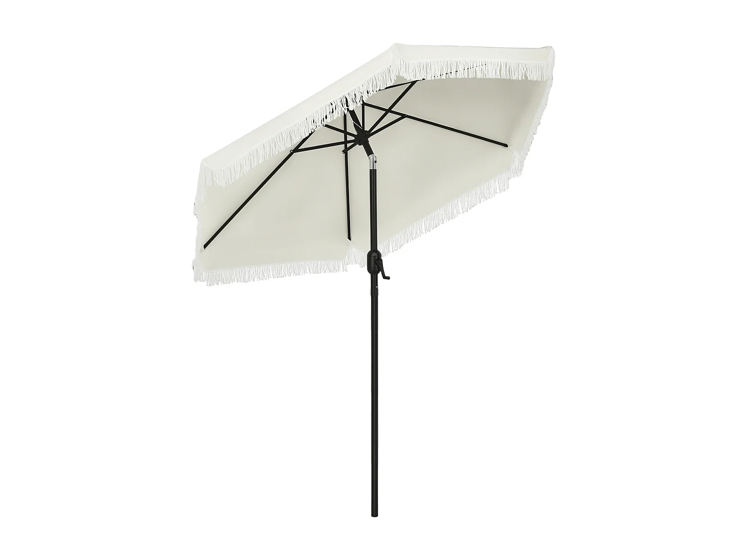 Parasol inclinable de jardin Ø 225 cm style bohème à franges crème