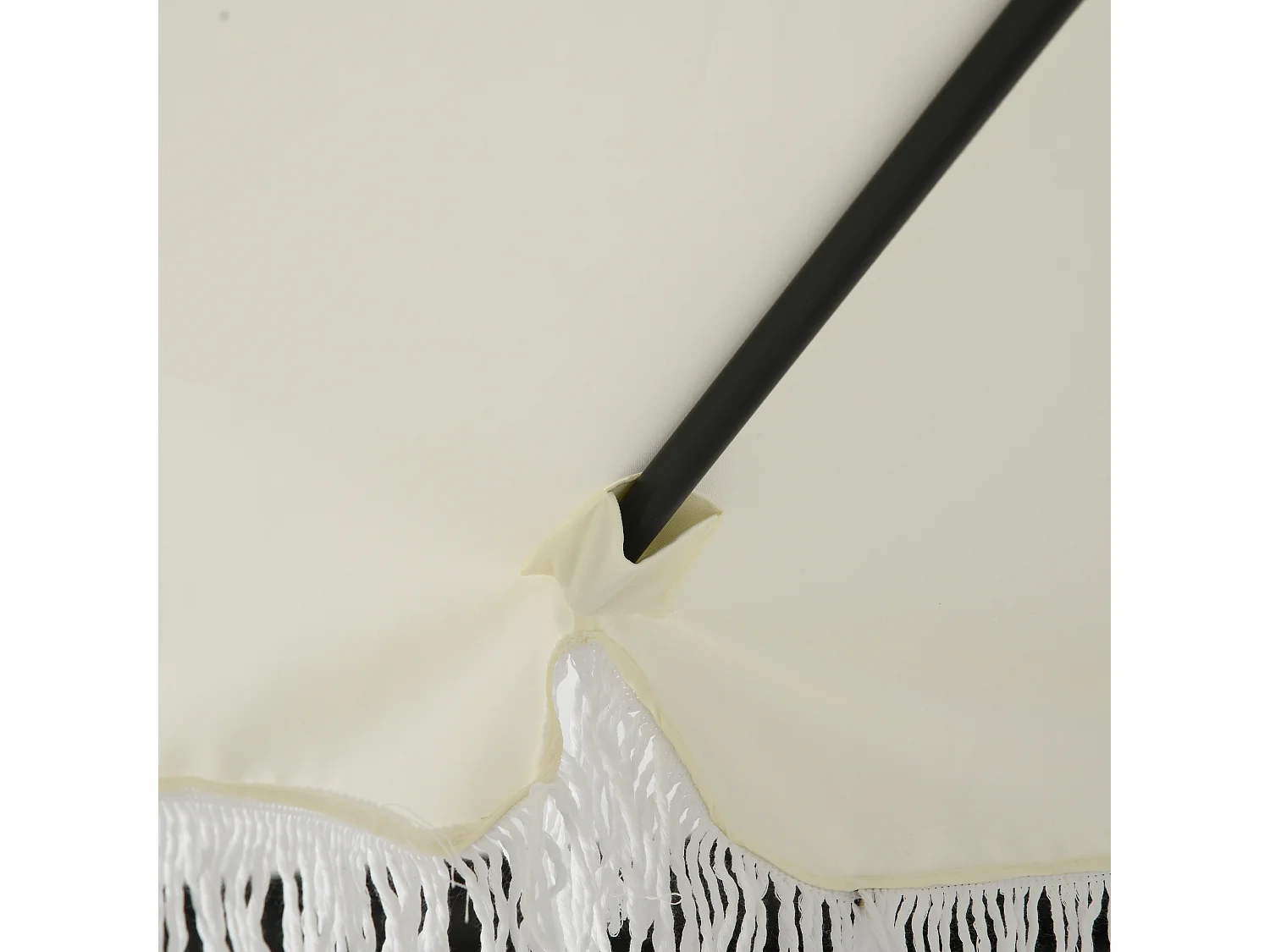 Parasol inclinable de jardin Ø 225 cm style bohème à franges crème