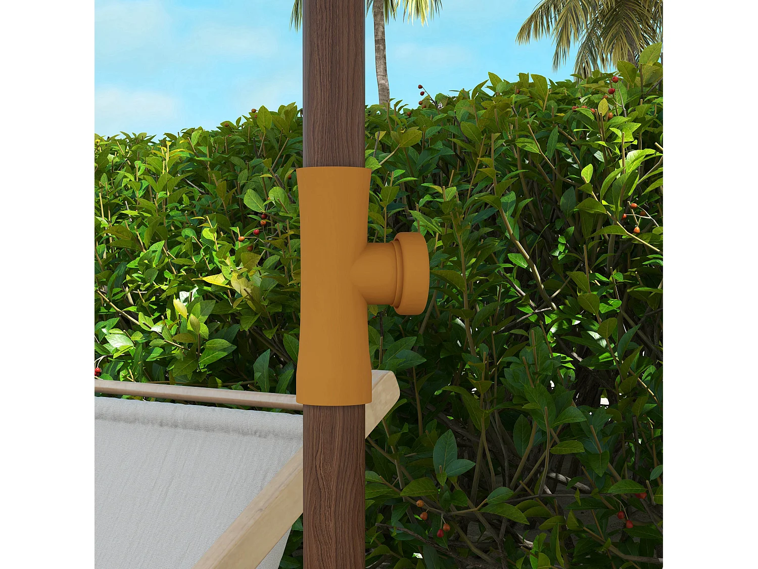 Parasol droit de plage jardin style bohème à franges UV40+ crème