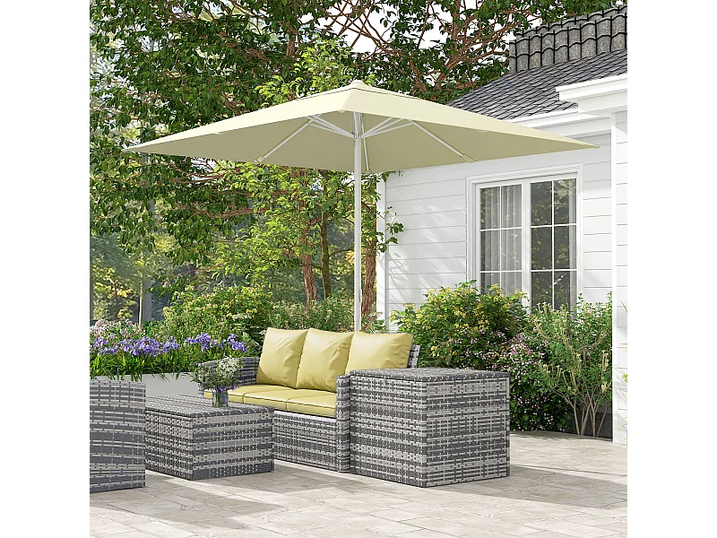 Parasol de jardin carré réglable dim. 2,48L x 2,48l x 2,50H m alu métal polyester haute densité 180 g/m² beige