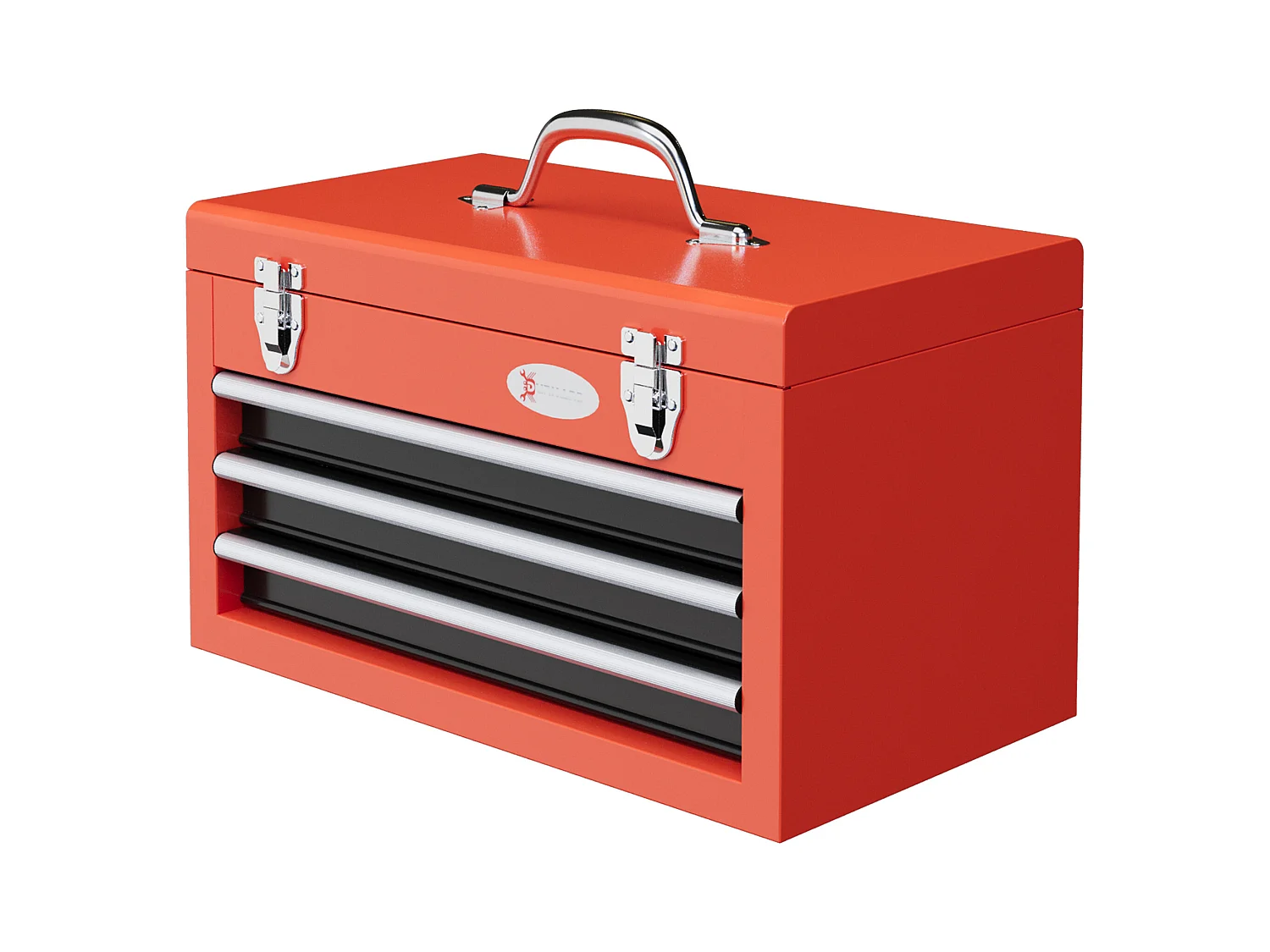 Boite à outils métallique caisse à outils 3 tiroirs + plateau tapis EVA poignée tôle acier rouge noir