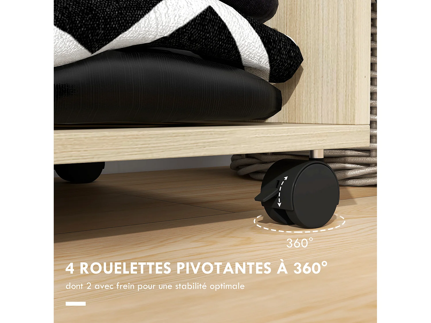 Armoire penderie étagère 2 niches penderie 4 roulettes pivotantes dim. 60L x 40l x 128H cm coloris chêne clair