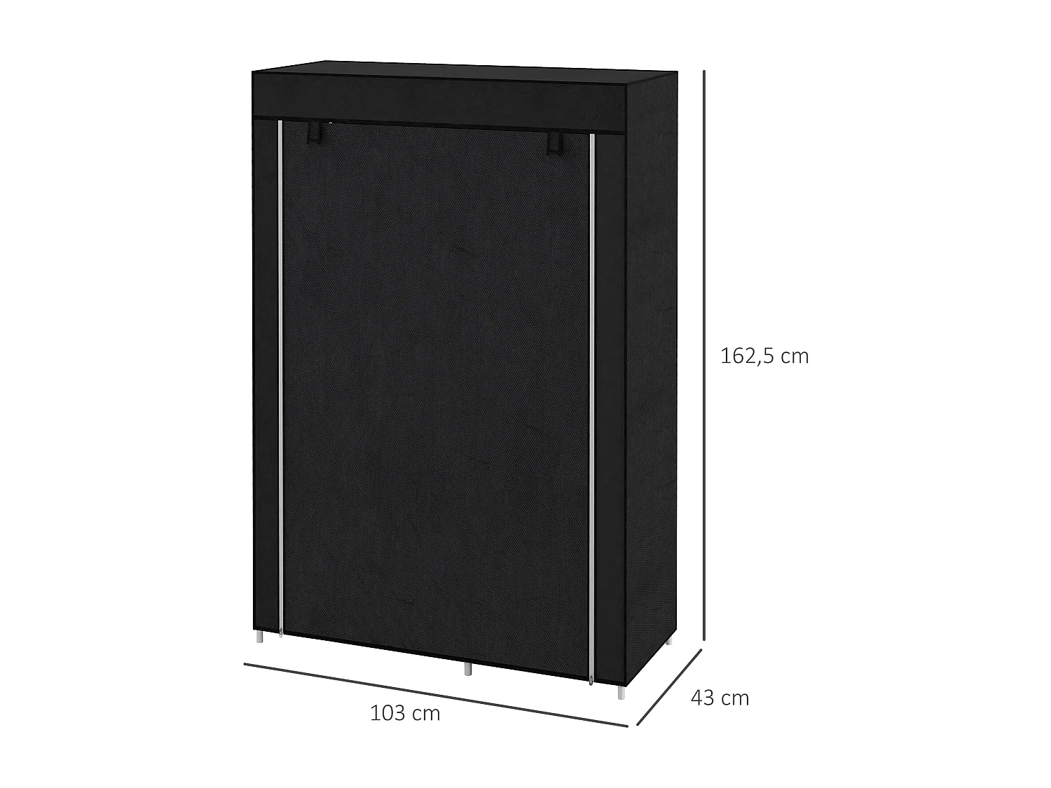 Armoire penderie multi-rangement - 6 étagères, 1 barre - dim. 103L x 43l x 162,5H cm - acier noir non tissé noir