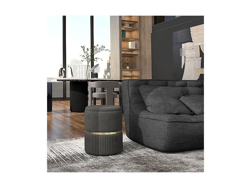 Pouf repose-pied tabouret design avec coffre de rangement velours côtelé acier brossé doré gris