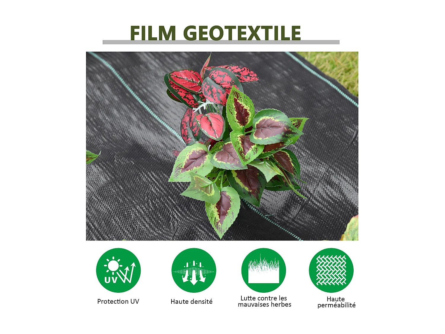 Toile de paillage - toile anti mauvaises herbes 130 g/m² - indéchirable perméable à l'eau anti UV - PP noir vert