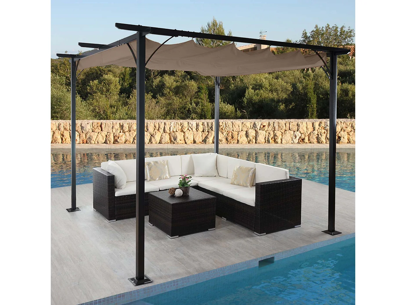 Pergola MCW-C42, 3x3m taupe-braun