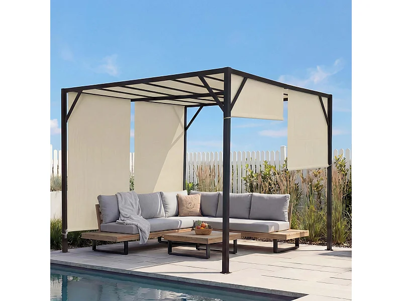 Gazebo pergola regolabile baldacchino moderno elegante giardino patio Baia acciaio poliestere ~ 3x3m avorio