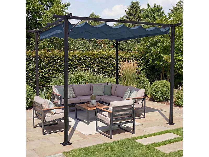 Gazebo pergola baldacchino moderno elegante giardino patio MCW-C42 acciaio poliestere 3x3m blu