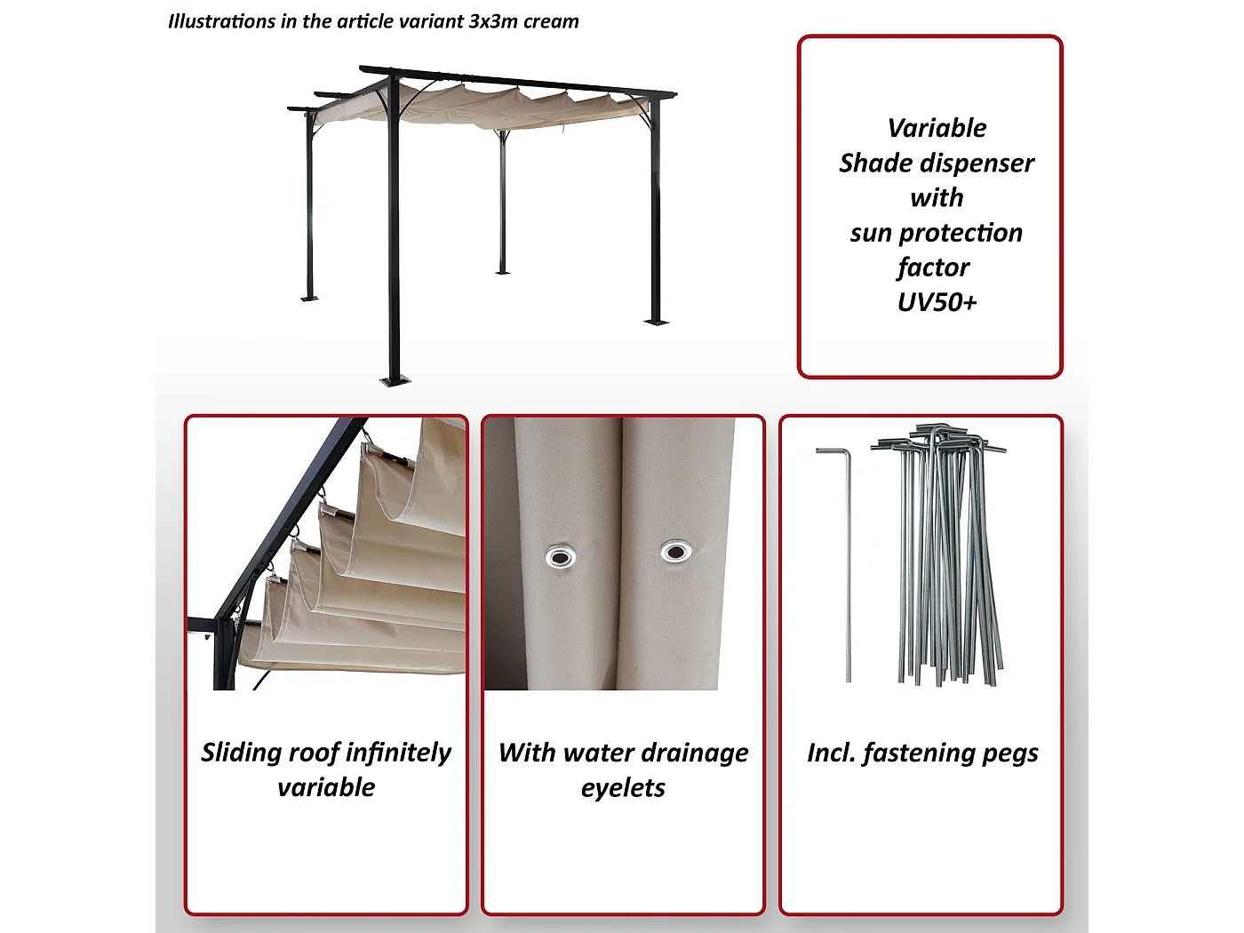 Pergola MCW-C42,  3x3 m, grå
