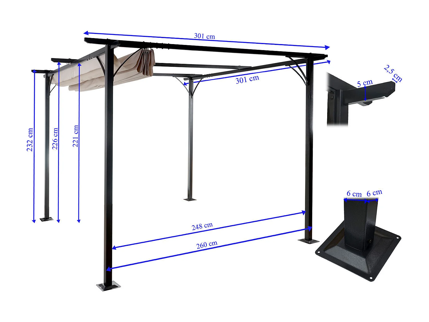 Pergola MCW-C42,  3x3m kremowy