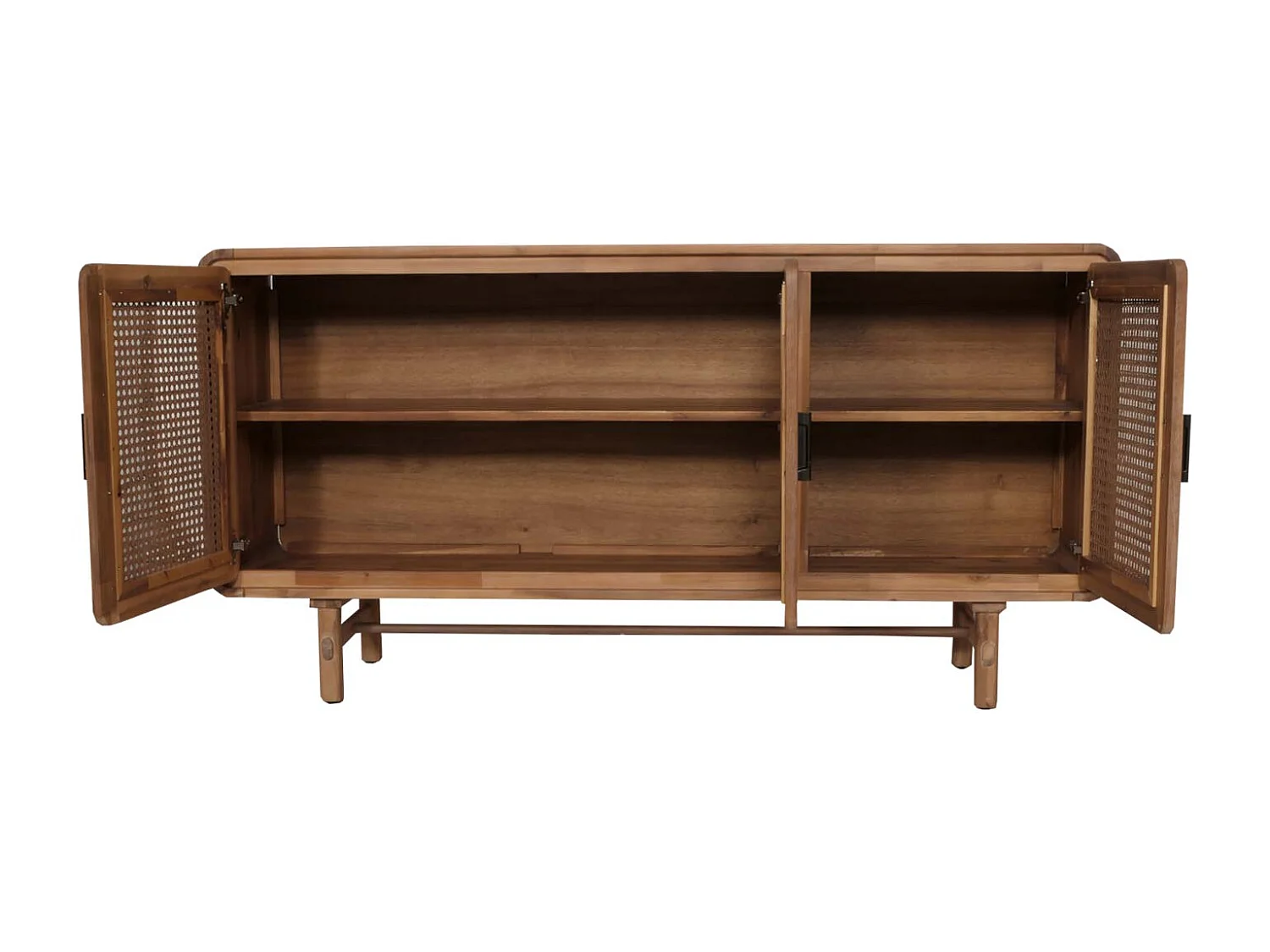 Sideboard MCW-M47, Schrank Kommode Highboard Anrichte, Staufächer, Rattan Akazie Massiv-Holz gebeizt 82x160x45cm 38kg
