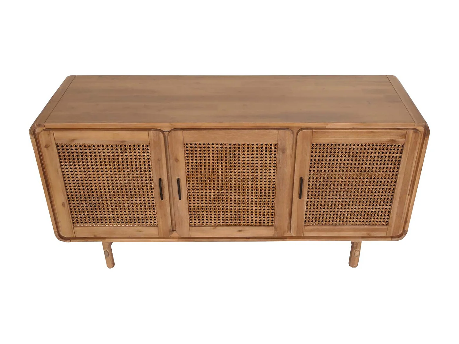 Sideboard MCW-M47, Schrank Kommode Highboard Anrichte, Staufächer, Rattan Akazie Massiv-Holz gebeizt 82x160x45cm 38kg