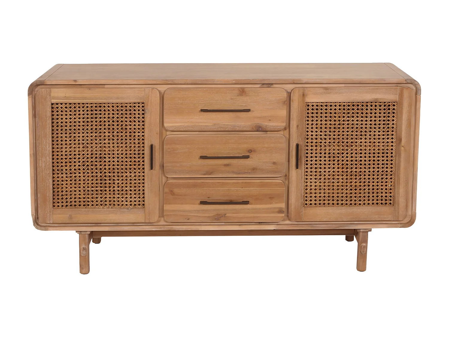 Sideboard MCW-M47, Schrank Kommode Highboard, Staufächer Schublade, Rattan Akazie Massiv-Holz gebeizt 83x160x45cm 47kg