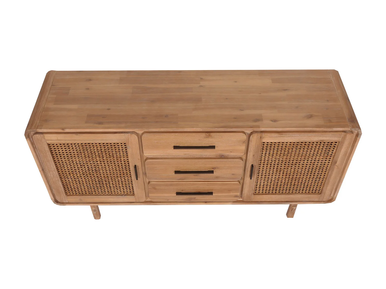 Sideboard MCW-M47, Schrank Kommode Highboard, Staufächer Schublade, Rattan Akazie Massiv-Holz gebeizt 83x160x45cm 47kg