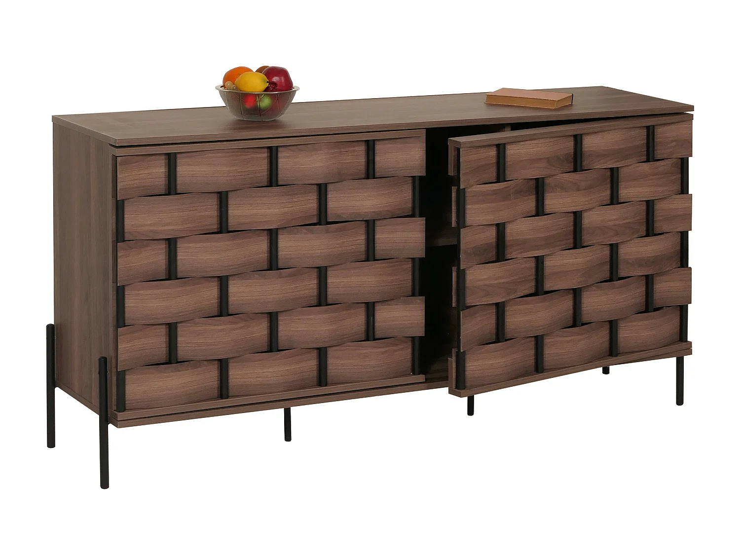 Credenza armadietto sideboard push to open MCW-M44 80x153x40cm legno effetto 3D marrone