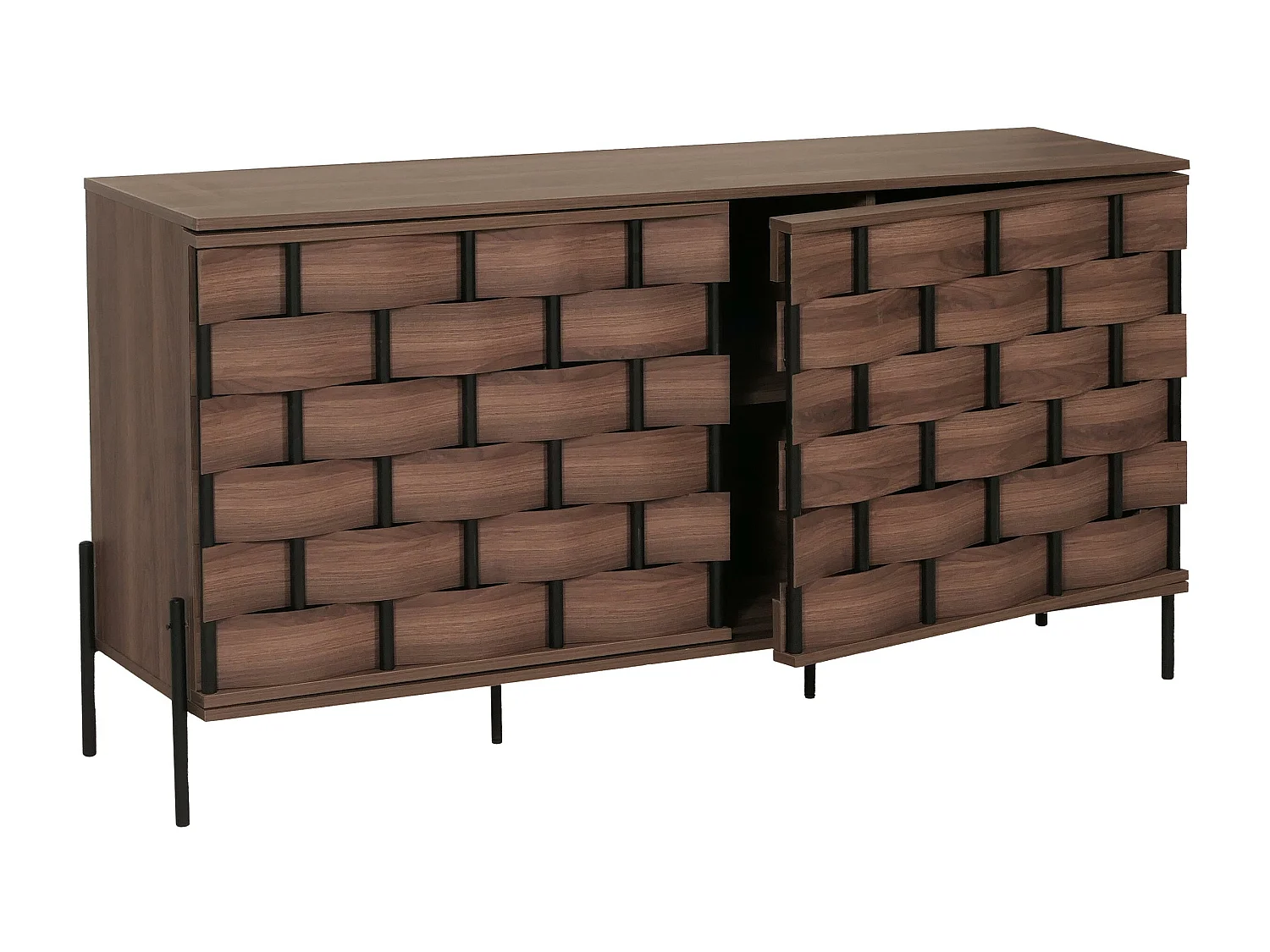 Credenza armadietto sideboard push to open MCW-M44 80x153x40cm legno effetto 3D marrone