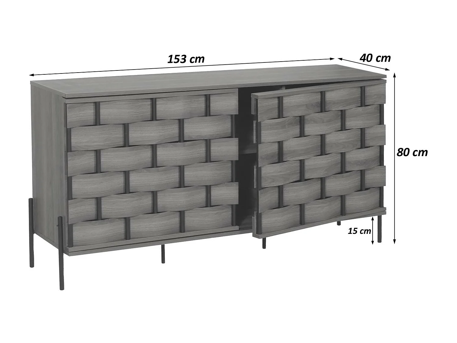 Credenza armadietto sideboard push to open MCW-M44 80x153x40cm legno effetto 3D marrone